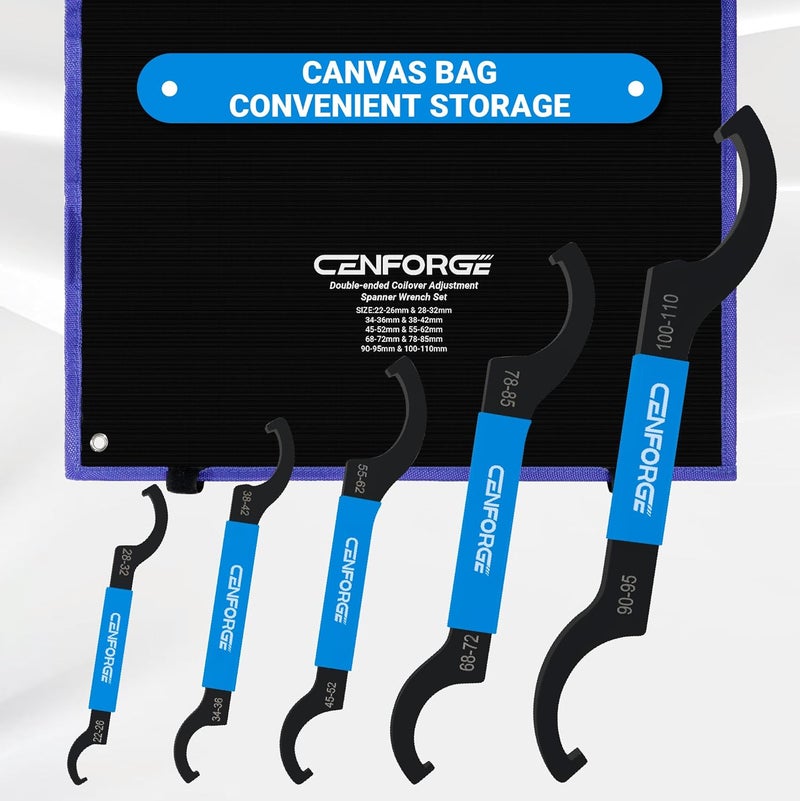 CENFORGE Cenfoge Double-ended Coilover Adjustment Spanner Wrench Set, 5-PC. Fit Coilovers Shocks with Nut OD 22-26mm, 28-32mm, 34-36mm, 38-42mm, 45-52mm, 55-62mm, 68-72mm, 78-85mm, 90-95mm, 100-110mm - Image 4